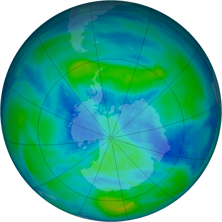 Antarctic ozone map for 31 March 1993